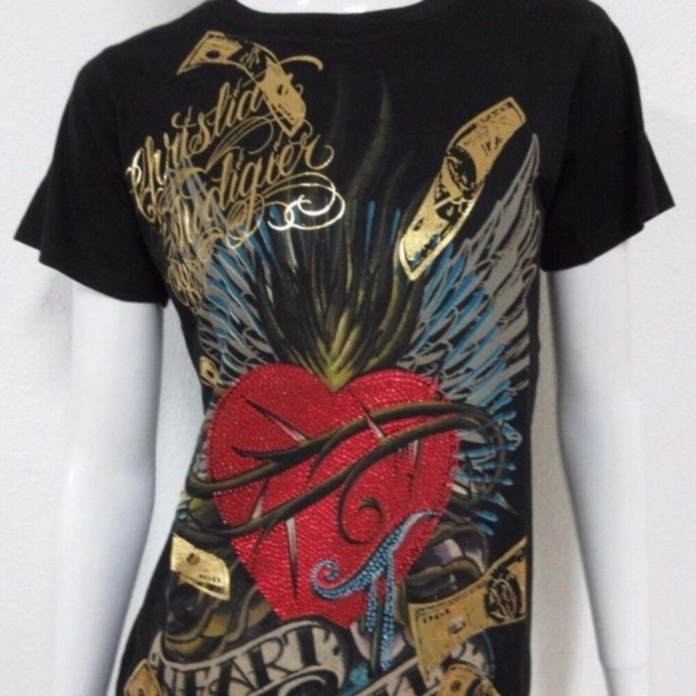 Christian Audigier Heart Breaker Rhinestone Tee - Picture 10 of 13